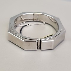 Vintage Hinged Bangle Bracelet Octagon Silver Tone Hong Kong Safety Clasp 6.5″
