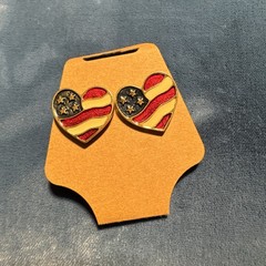 Vintage Avon American Flag Heart Earrings Patriotic Red White Blue USA Signed