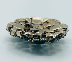 Vintage Unsigned Silver Tone Brooch w/Emerald & Lime Green Prong Set Crystals