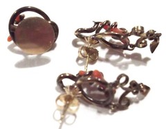 Antique Victorian Lot GF Pierced Branch Coral Dangle Drop Earrings & Shirt Stud
