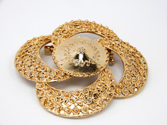 Sacred Geometry Brooch Pin Vintage Designer Signed CM JENT Gold Tone 2.3″