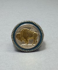 Vintage Buffalo Nickel Style Statement Ring Silver Tone Sz 11