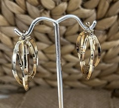 VINTAGE PIERCED EARRINGS GOLD TONE HOOPS 3 RINGS 1.25in