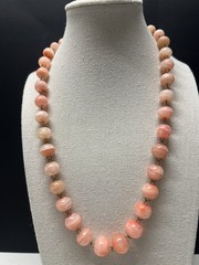 VTG Banded Calcite Necklace round beads 20″ Graduated Pink coral peach colors