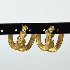 JS Gold Tone Screw Back Clip On Earrings Double Twisted Loop Button Style