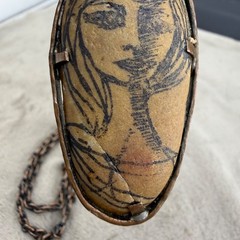 Vintage Necklace Hand Painted Portrait Double Sided Egyptian Revival Copper 28”