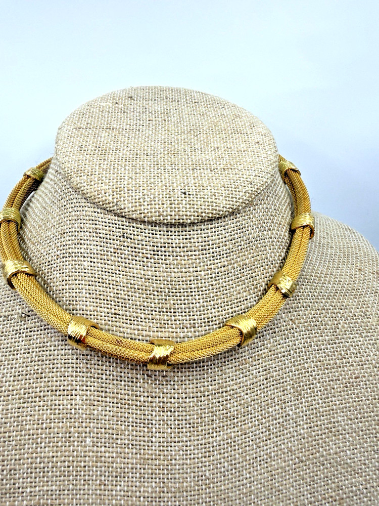 Vintage Necklace Choker Mesh Collar Goldotne 90s Statement thick 15 in