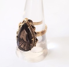 Retro 14K Gold 30s-40s Vintage Smoky Quartz Topaz 10 Ct Pear Huge Cocktail Ring