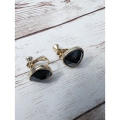 Vintage Clip On Earrings with Screw To Tighten – Black Faceted – Just Over 0.5″