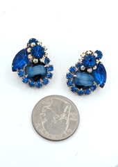 Vintage JULIANA Earrings D&E Blue Art Glass Rhinestone Clip Verified 5509