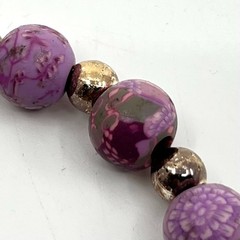 VTG Jilzara Y2K Purple Floral Polymer Clay Bead Stretch Bracelet Silver Accents