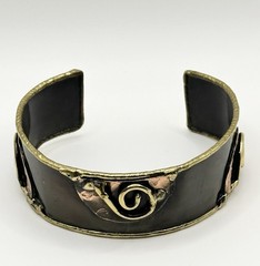 Vintage Brutalist Mixed Metals Cuff Bracelet Brass Copper Modernist Adjustable