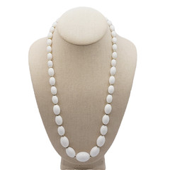 White w Gold Tone Graduated Acrylic Egg Shape Bead Professional Necklace 24 Inch
