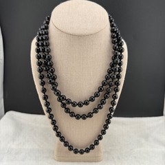 Vintage Beaded Glass Necklace Black Flapper Opera 64”