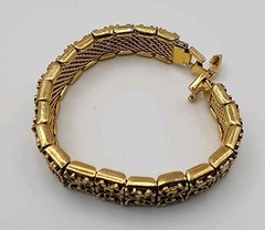 Vintage Gold Tone Filagree Link Open Work Slide Over Woven 7″ Mesh Bracelet Gift