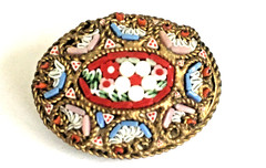 MICRO MOSIAC ANTIQUE OVAL BROOCH PIN 1 1/8″ NICE ITALY