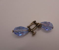 Vintage Blue Dangle Faceted Bead Screw Post Earrings