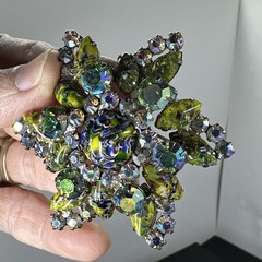 Juliana D&E Millefiori Harlequin AB Rhinestone Earring Set 2689 Brooch 3148 RARE
