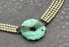 VTG Chinese Export Faux Pearl Peking Glass Donut Necklace Gold Fill Clasp READ