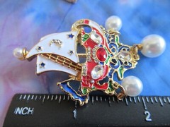 Art Nouveau Earrings Sailboat Ship Boat Pearl Earring & Brooch Crystal Pearl Set