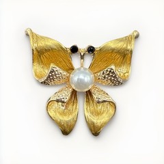 Butterfly Rhinestone Yellow Enamel Brooch Pin C81