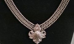 Vintage Signed Joseff of Hollywood Statement Necklace Double Chain Silver Tone