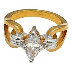 Vintage 1970s Vargas Marquise CZ Ring 18KT Gold Plate Two Tone Size 7 – 5T