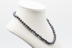 14kt Yellow Gold Dark Peacock Pearl Strand Necklace Fishhook Clasp Vintage