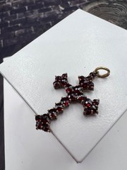Antique Bohemian silver 900 Natural Rose faceted garnet cross Victorian style