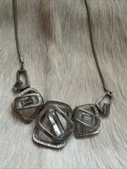 Vintage Silver Tone Necklace With 5 Clear Stones