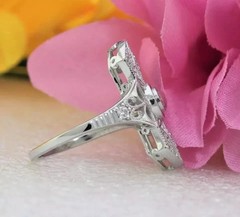 Art Deco Style Round Lab Created Diamond 14k White Gold FN Engagement Gift Ring