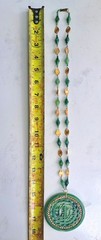 Rare Vintage Large Faux Jade LUCITE Medallion Pendant Necklace Carved—Hong Kong