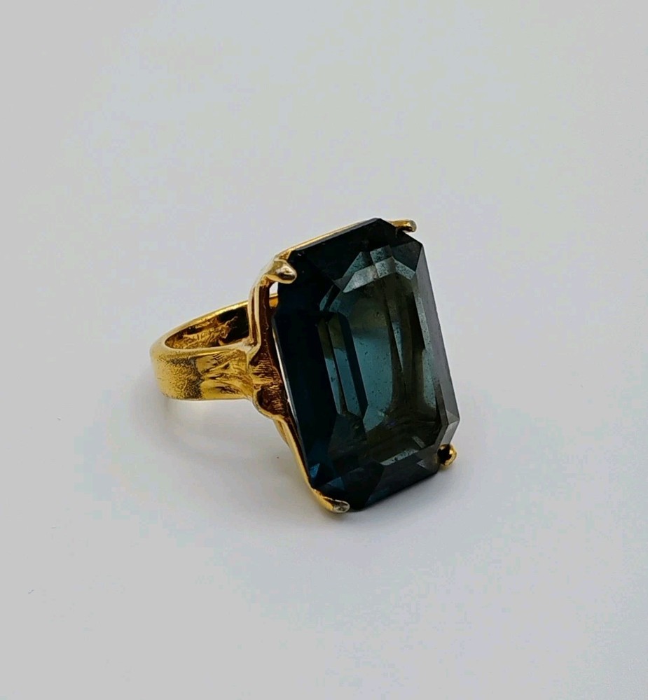 Vintage Blue Topaz Emerald Cut 18k Gold Filled Ring Size 6
