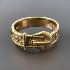 Vintage 9K Yellow Gold Buckle Ring, Size 8 4.2g
