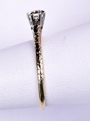 Antique 2 Tone 14K Gold Solitaire Diamond Engagement Ring Size 6 3/4