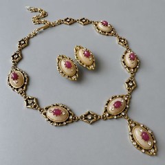 Vintage Victorian Pink Stone Necklace Set Estate Statement Jewelry Gift for Her