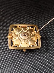 Vintage USSR Brooch | Art Deco Style | Gold Tone Brass with White Glass Stone