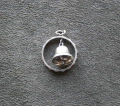 Bell Dangling in Ornate Circle Vintage Sterling Silver Bracelet Charm Pendant