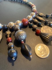 VTG OLD NATURAL STONE SILVER TONE BEAD NECKLACE NATIVE AMERICAN DROP PENDANT