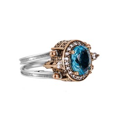 Turkish Reversible Oval London Blue and White Topaz 925 Sterling Silver Ring