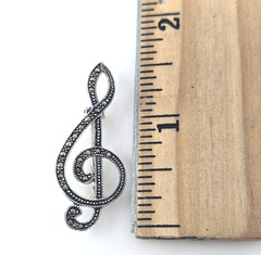 Vtg Signed MA Michael Anthony Sterling Silver Marcasite Treble Clef Brooch 925