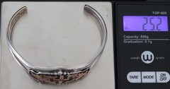 Vintage Mexico Sterling Silver & 10k G.F Ruby Cross Cuff 25.2G / 6.25in