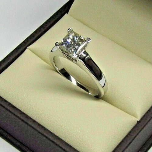 2Ct Princess Cut Solitaire Lab Created Diamond 14K White Gold FN Engagement Ring