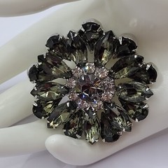 Possible D&E Juliana Green Smoky Navette Rhinestone Starburst Brooch Unsigned