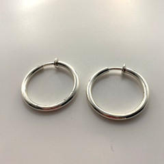 3pc VTG Brushed Silver Bangle 8” Silver Tone Push Clip On Hoop Earrings