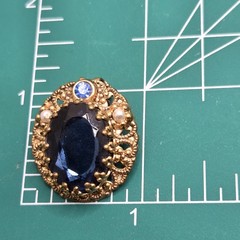 Vintage West Germany Brooch And Clip On Earrings Blue Rhinestones Faux Pearls