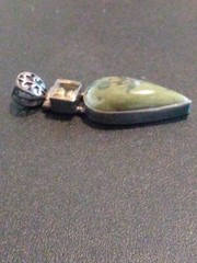 Necklace Charm green Teardrop Lt Brown Square Stone Costume Jewelry Brass
