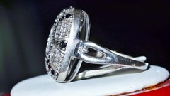 925 silver 7.40gr ring 0.65ct natural white & lab-grown black diamond sz 8.25