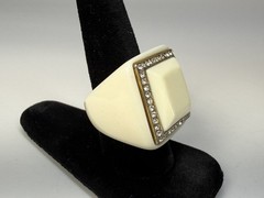 Vintage Large Chunky Plastic Rhinestone Square Shape Ring Size 7.5