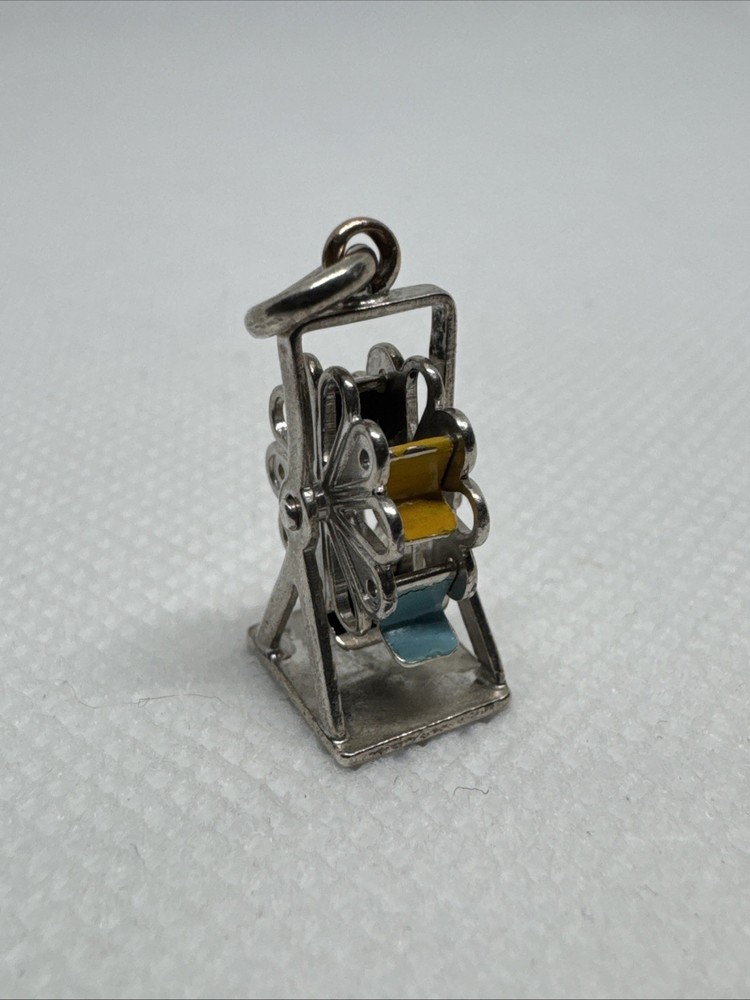 Vintage STERLING SILVER Ferris Wheel CHARM Moving Parts It Spins articulating A2
